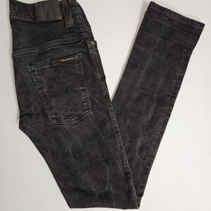 Nudie Jeans Mens Thin Finn Original Black Ring Jean 28 Slim Straight Stretch